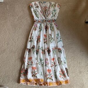CeCe White Floral Maxi Dress with Multicolor Accents